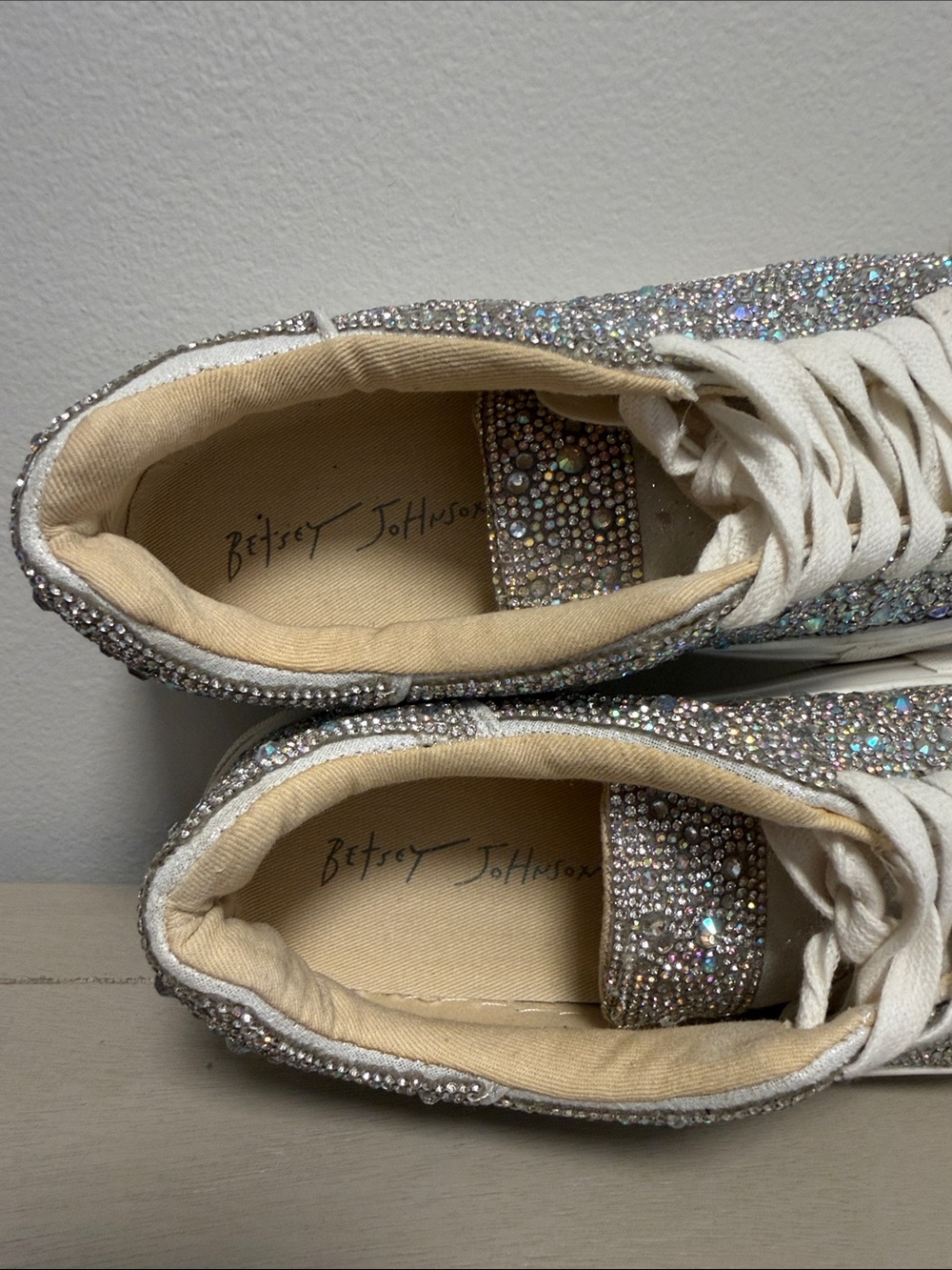 Betsey Johnson Sidny Rhinestone Platform Sneakers Silver Glitter Sparkle Shoes 5 - Picture 11 of 11